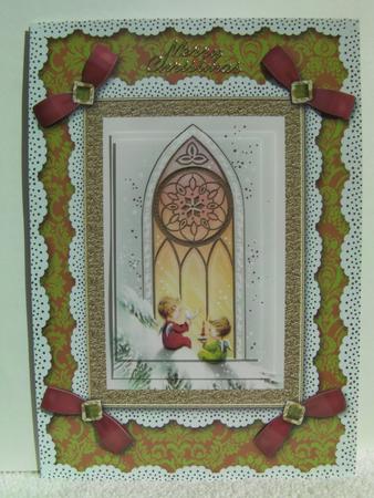 Christmas Baby Window A5 Lace N Bows Card Front Step by Step by Shelley Moniz