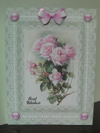 Pink Roses 'n Lace Pyramid Card Front by Shelley Moniz