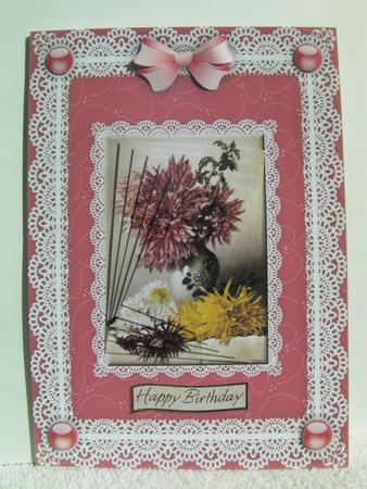 Chrysanthemums 'n Lace Pyramid Card Front by Shelley Moniz