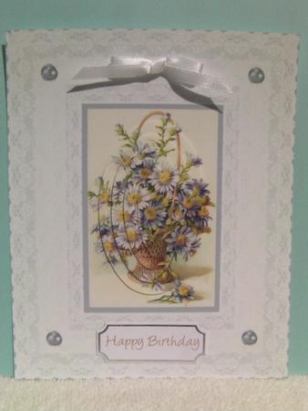 Blue Daisies and Lace Card Front with Pyramid by Shelley Moniz