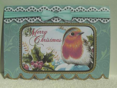 Christmas Robin A5 Lace Scallop Card by Shelley Moniz
