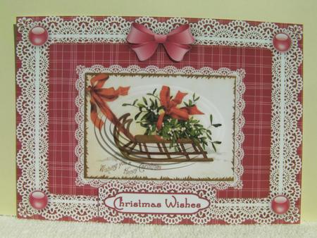 The Christmas Sleigh 'n Lace Pyramid Card Front by Shelley Moniz