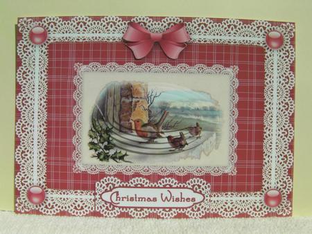 The Christmas Robin 'n Lace Pyramid Card Front by Shelley Moniz