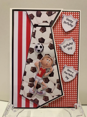 Football Tie Shaped Card Front Red & White 2 by Sheree Mccarthy