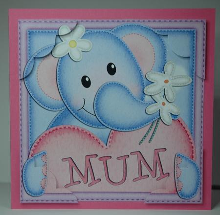8 x 8 Lola Elephant's Heart for Mum Scalloped Topper by Sherry Day