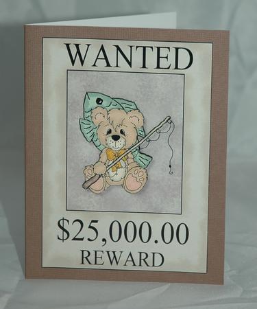 Wanted Fishing Card Front with Decoupage by Sherry Day