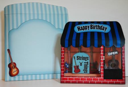 3D Little Guitar Shop Window Pop Up Card Decoupage N Envelop by Sherry Day