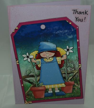 Planting Flowers in the Meadow Tag Shaped Card Front by Sherry Day