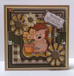 Hedgehog and Flowers Brown Square Pyramid - Pryamage Topper by Sheryl Tully