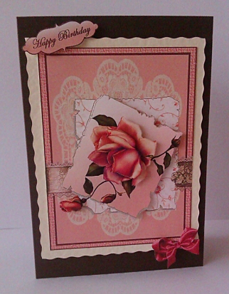 Pink Rose on Paper and Lace by Sheryl Tully