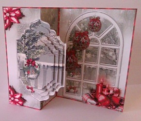 A Christmas Window with Red Decorations Fold Card by Sheryl Tully