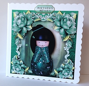 Asian Doll with Teal Roses by Sheryl Tully
