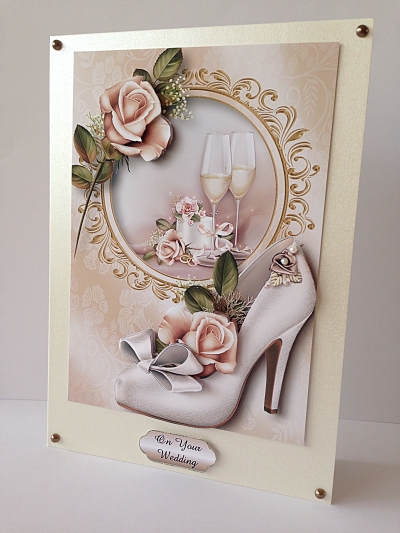 Elegant Wedding Shoe with Roses & Champagne by Sheryl Tully