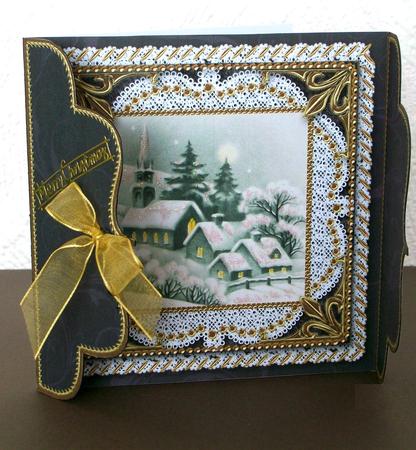 Christmas Village 2 Lace Bracket Wrap Card by Shirley Hucker