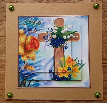 Lovely easter cross with daffodils with pyramids  8x8 by Shirley Taylor