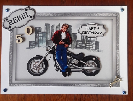 Rebel 1 - A5 card front with decoupage by Shirley Taylor