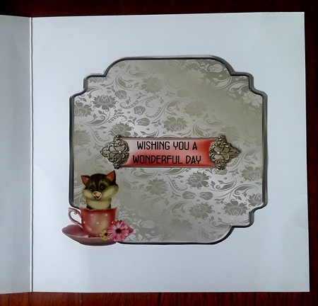 Kitty in a Teacup - 6x6 inch card front with decoupage by Shirley Taylor