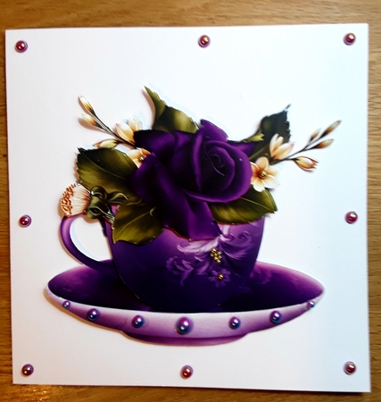 Floral Teacup & Saucer Decoupage Sheet - Purple Velvet Roses by Shirley Taylor
