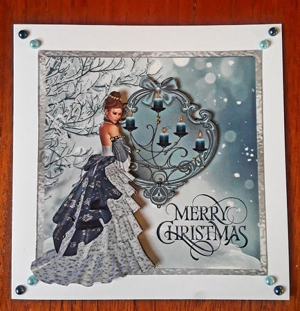 Christmas Beauty - 6x6 inch card front with decoupage by Shirley Taylor