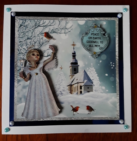 Angelic Christmas - 6x6 inch card front with decoupage by Shirley Taylor