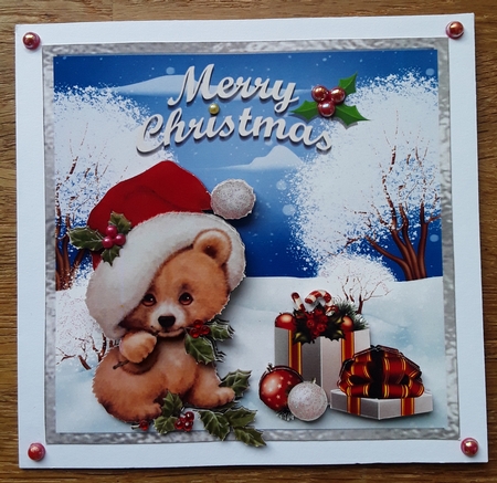 Snow Christmas 3 - 6x6 inch card front with decoupage. by Shirley Taylor