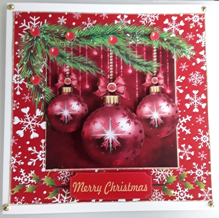 Square red Christmas bauble card front 2 by Shirley Taylor