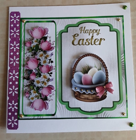 Pretty Easter Basket - 6x6 inch card front with decoupage by Shirley Taylor