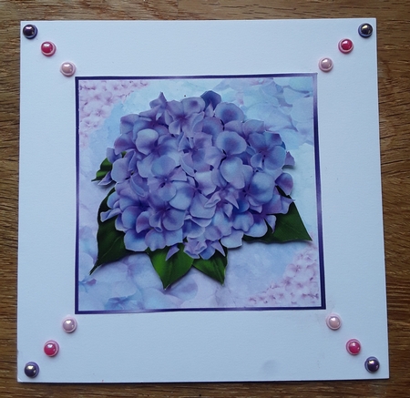 pretty purple hydrangeas with butterflies 7x7 topper by Shirley Taylor