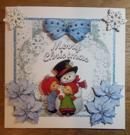 Frosty the Snowman 1 - 6x6 inch card front with decoupage by Shirley Taylor