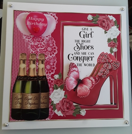 Pink shoes Birthday card front 8 by Shirley Taylor