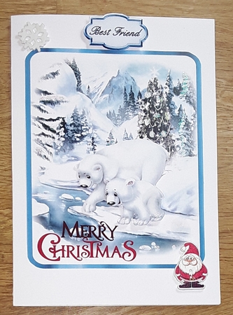 Happy Little Polar Bears - 7x5 inch card front with decoupage by Shirley Taylor