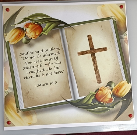 Open Book Easter Bible Quote - Mark 16:6  8x8 by Shirley Taylor