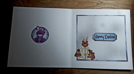 The Easter Bunny Bear - 6x6 inch card front with decoupage by Shirley Taylor