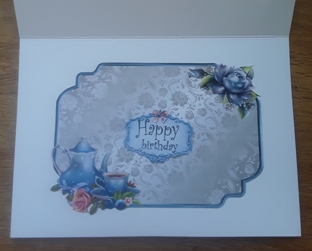 Tea and Cake 1 - 7x5 inch card front with decoupage by Shirley Taylor