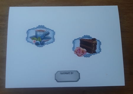 Tea and Cake 1 - 7x5 inch card front with decoupage by Shirley Taylor