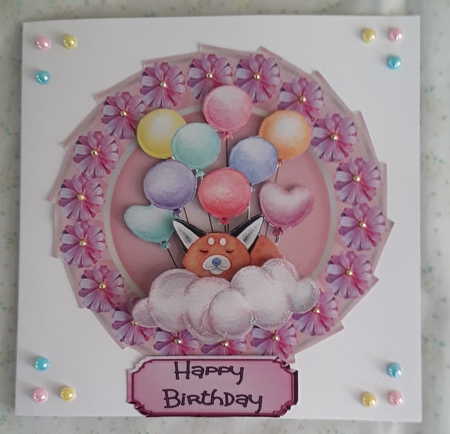 Childrens Foxy Birthday Wishes - 6x6 Circular topper with decoupage by Shirley Taylor