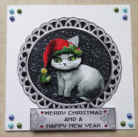 From Our Kitty to Your Kitty 2 - 5 inch circular topper with decoupage and 5 greeting boxes by Shirley Taylor
