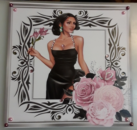 Elegant Lady in black dress wtith roses 8x8 by Shirley Taylor