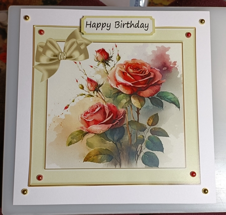 Pretty Bunch Of Roses in Cream Frame With Bow 7x7 (seven) by Shirley Taylor