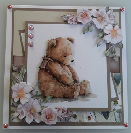 Vintage Teddy Bear #1 (7x7 inch square card kit) by Shirley Taylor