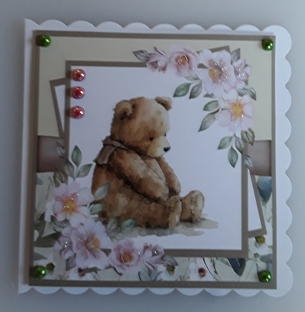 Vintage Teddy Bear #1 (7x7 inch square card kit) by Shirley Taylor