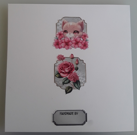 Pretty Kitty 2 - 6X6 inch card front with decoupage by Shirley Taylor