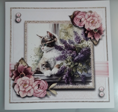 8x8 Lavender Kitty 1 Mini Kit - Decoupage, & Pyramage - x5 A4 sheets  by Shirley Taylor