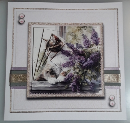 8x8 Lavender Kitty 1 Mini Kit - Decoupage, & Pyramage - x5 A4 sheets  by Shirley Taylor