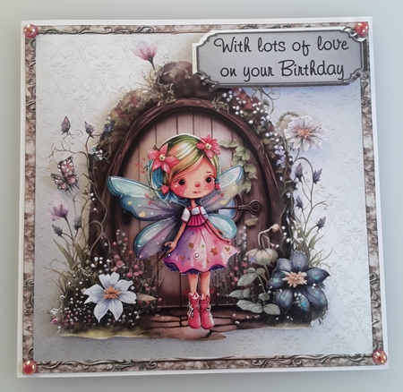 Fairy Doors 2 - 6x6 inch card front with decoupage by Shirley Taylor