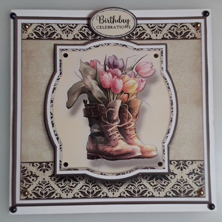 7x7 Floral Boots 5 Card Front, Topper and Sentiments  by Shirley Taylor