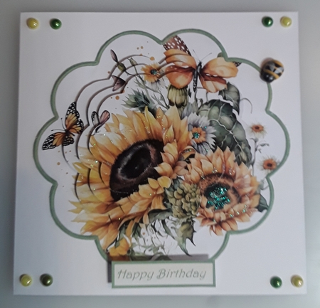 Sunflowers and butterfly scallop card by Shirley Taylor