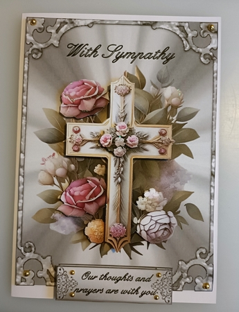 Sympathy Cross 2 - 7x5 inch card front with decoupage by Shirley Taylor