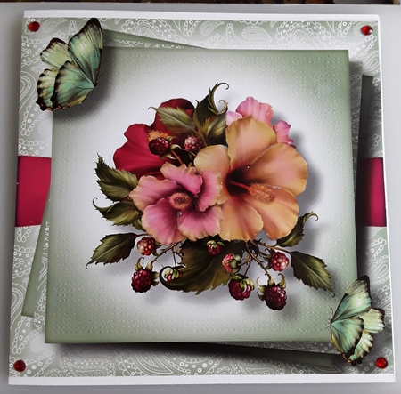Gorgeous Hibiscus & Butterflies 8x8 by Shirley Taylor