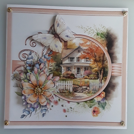 House flowers and butterfly 7x7 by Shirley Taylor